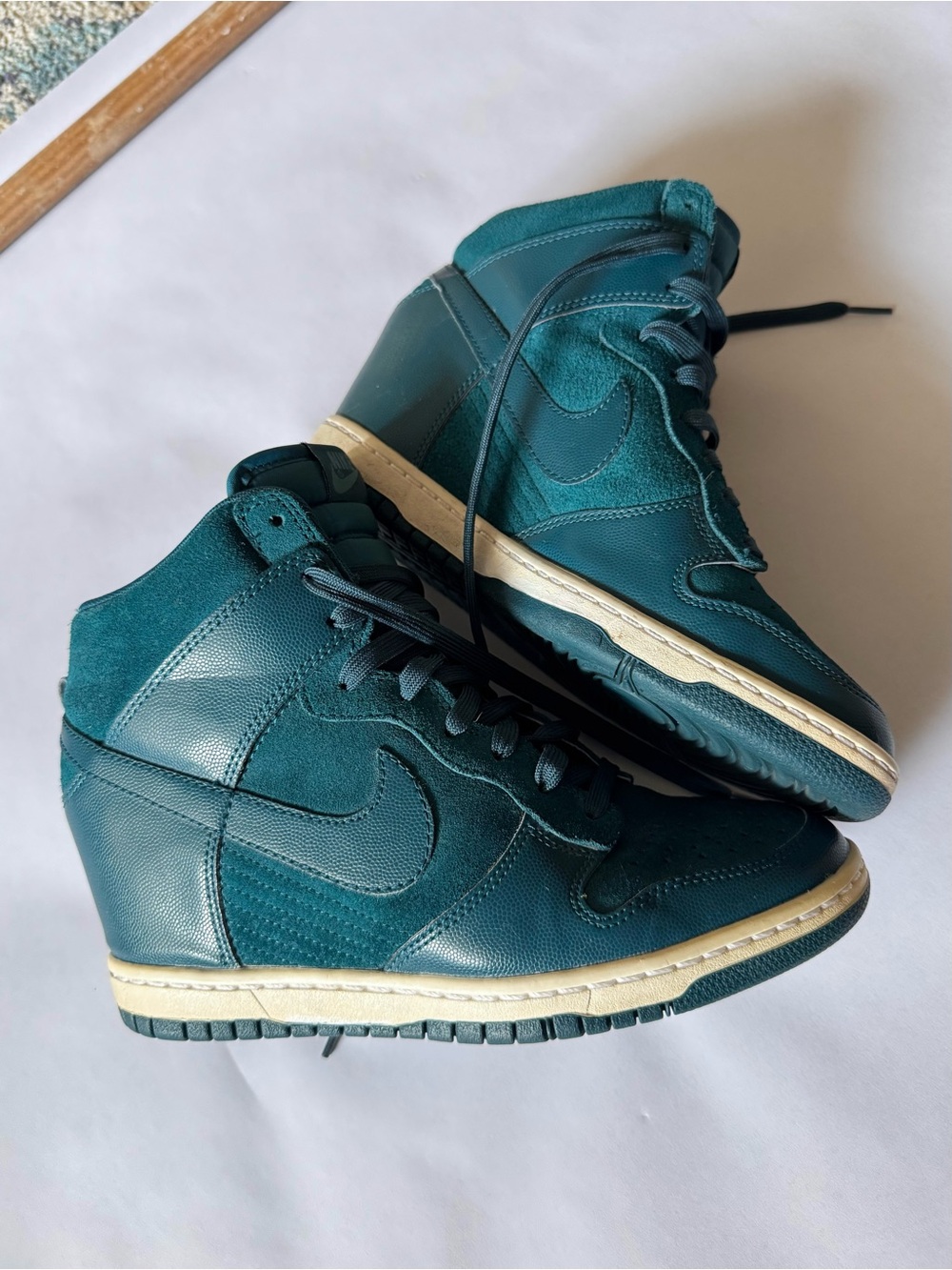 Nike Dunk Sky Hi Essential Hidden Wedge Sneakers Teal Suede Women’s 9